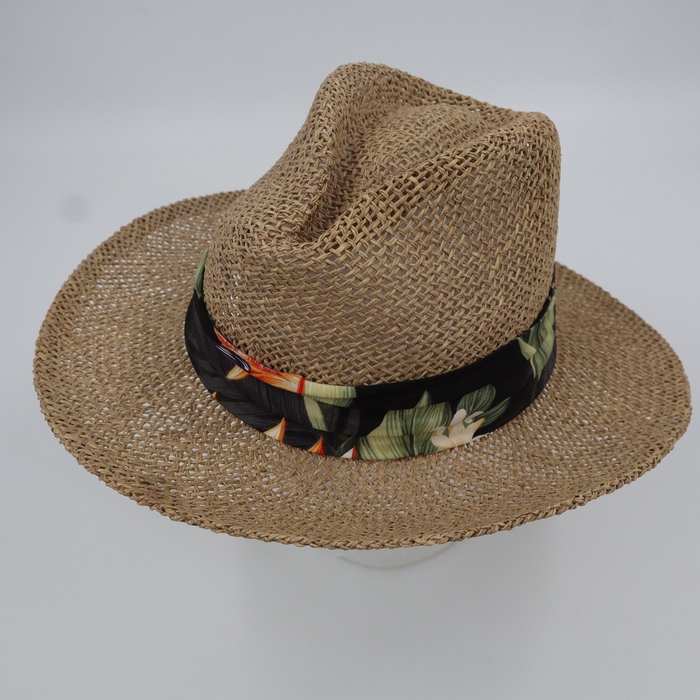 Hawaiian‎ Headwear Straw Fedora Hat Unisex OSFA Tan Tropical Floral Band
